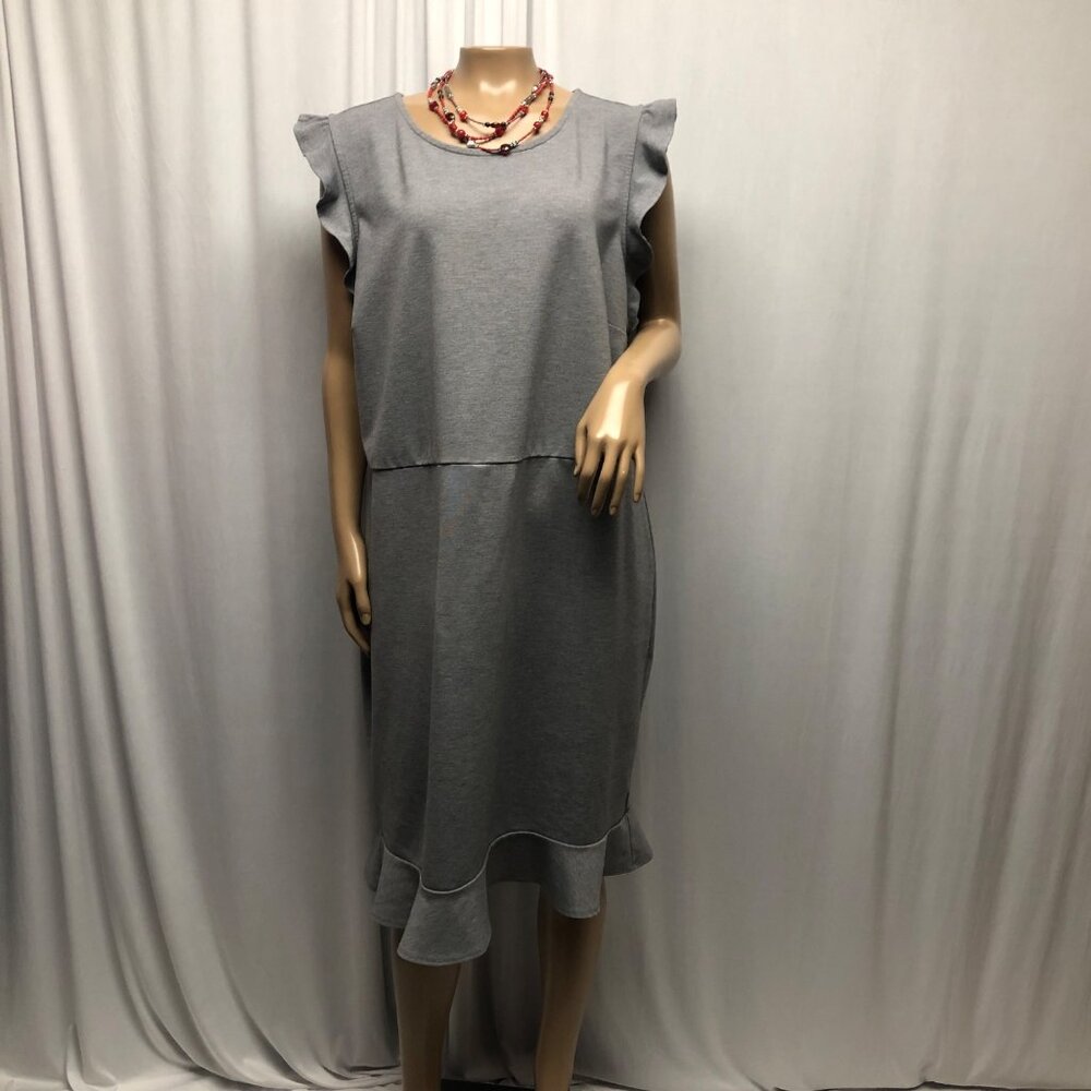 Old Navy Gray Ruffle Cap Sleeve and Hem Dress Womens Size XXL Knit Casual Office